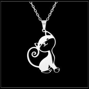 NEW SILVER STEEL LASERCUT CAT KITTEN PENDANT NECKLACE